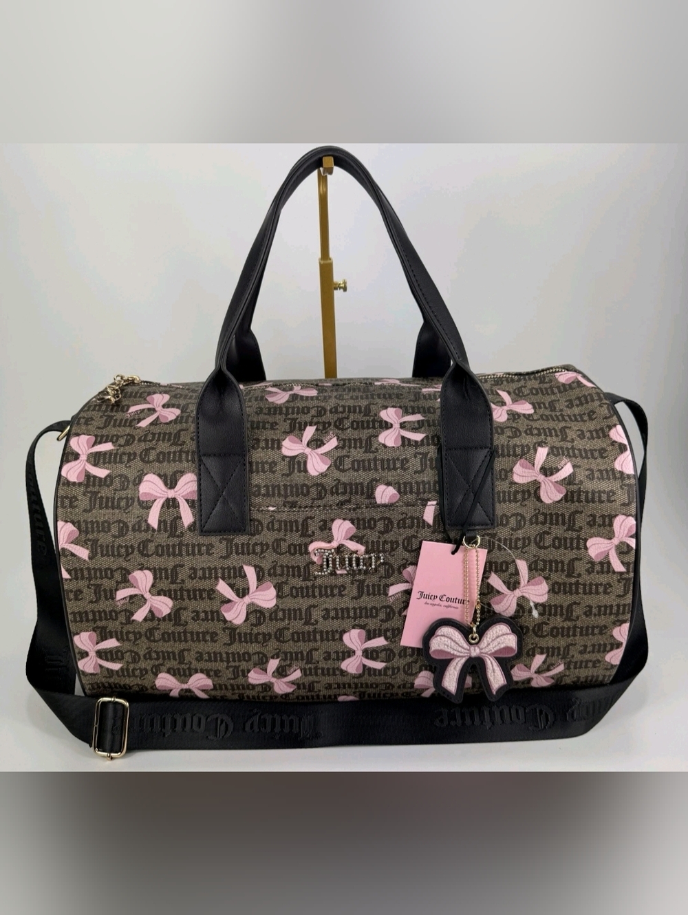 Juicy Couture Brown & Pink Bow-Print Duffle Bag